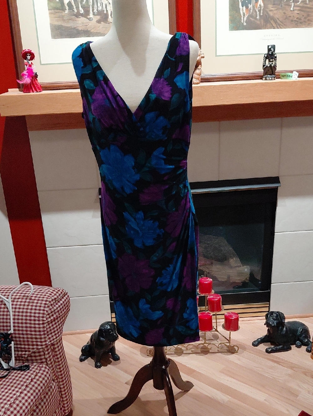 NWT Lauren by Ralph Lauren Sleeveless V-Neck Floral Dress in Blue & Purple Sz 12